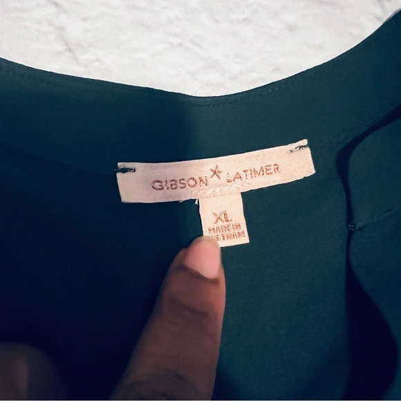 Gibson &‎ Latimer Blouse Top V-Neck 3/4 Sleeve Casual Dark Green XL - Picture 3 of 6